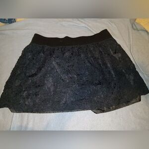 LBK Black Lace Skater Skirt Elastic Waist XL